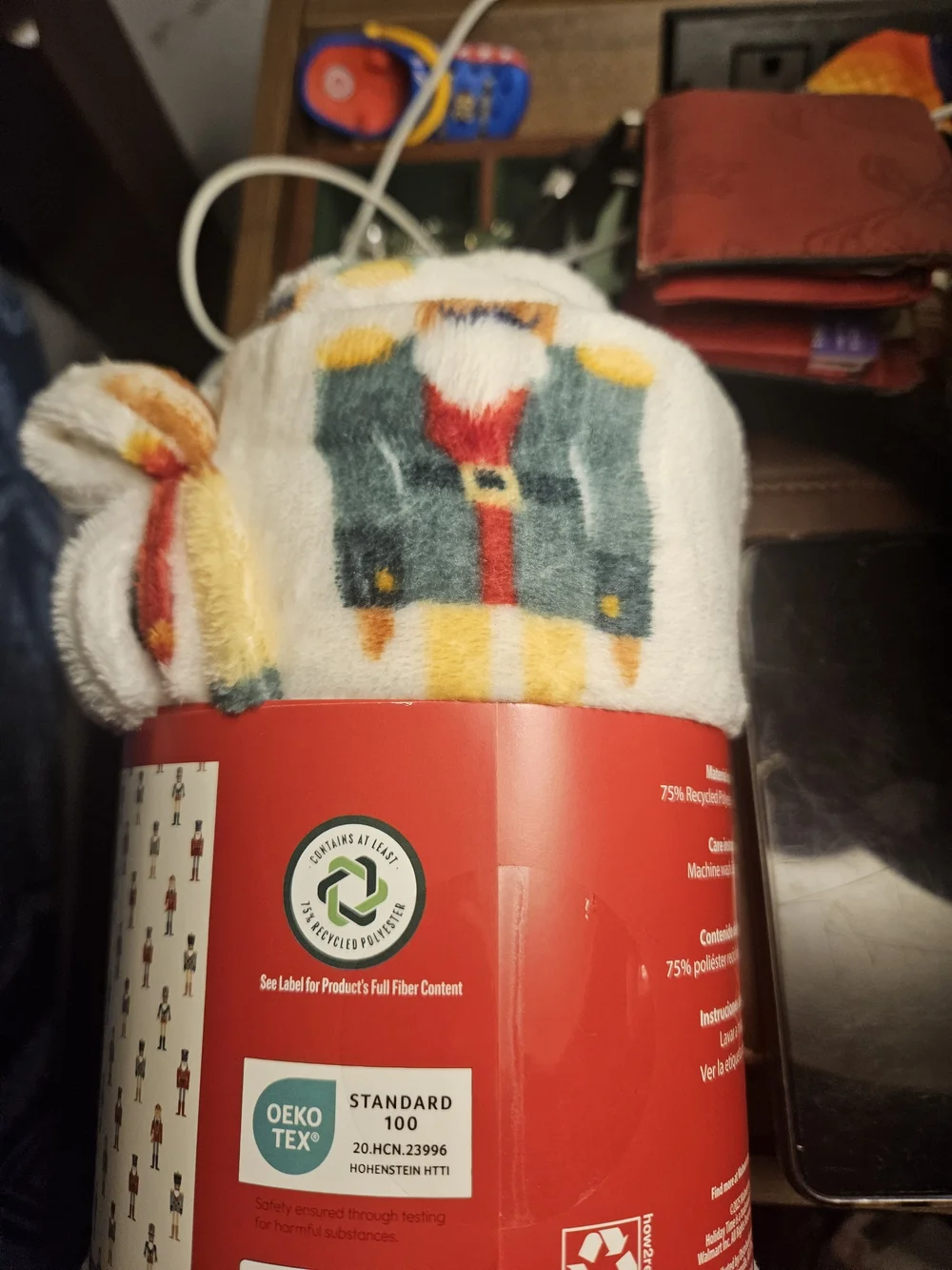 Holiday Time Plush Throw Blanket - White with Nutcracker Accent